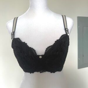 Jezebel Black lace balconette bra with suspenders straps. NWT. 34D